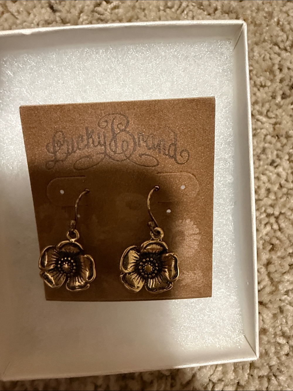Lucky Brand Antique Gold Floral Drop Earrings